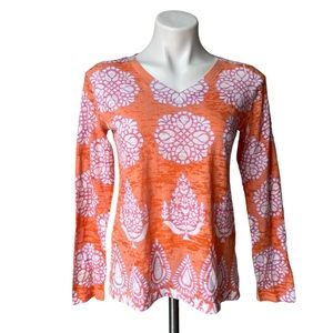 Before & Again V-Neck Burnout Long Sleeve Top, Sz S